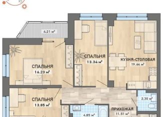 Трехкомнатная квартира на продажу, 87.7 м2, Екатеринбург, ЖК Просторы