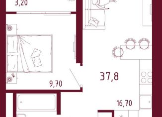 1-комнатная квартира на продажу, 38 м2, Екатеринбург, ЖК Парк Столиц