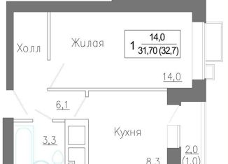 Однокомнатная квартира на продажу, 32.7 м2, деревня Сабурово, жилой комплекс ЗаМитино, к1