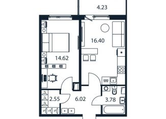 Продажа 1-комнатной квартиры, 44.6 м2, Мурино
