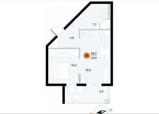 Продается 1-комнатная квартира, 43.9 м2, поселок городского типа Заозерное