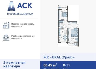 2-комнатная квартира на продажу, 60.5 м2, Краснодар, микрорайон КСК