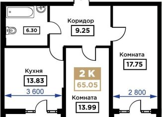 Продается 2-комнатная квартира, 65.1 м2, Краснодар, Школьная улица, 1, Школьный микрорайон