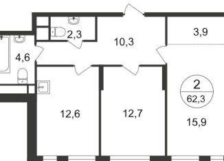 Продам 2-комнатную квартиру, 62.3 м2, Московский, 7-я фаза, к2