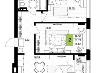 Продам двухкомнатную квартиру, 65.6 м2, Калининградская область