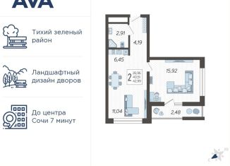 Продается двухкомнатная квартира, 43 м2, Краснодарский край