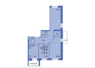 Продам 3-ком. квартиру, 78 м2, Вологда, микрорайон Можайский