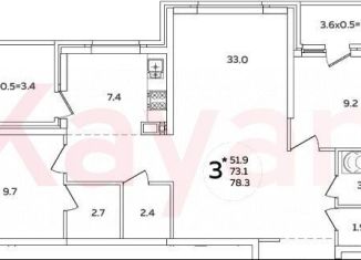 Продам 3-комнатную квартиру, 73.1 м2, Краснодар, Главная городская площадь, микрорайон Центральный