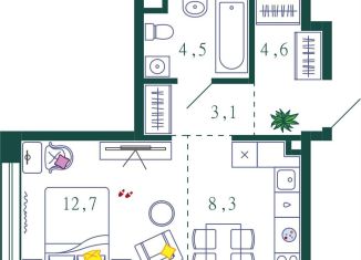Продам 1-комнатную квартиру, 43.4 м2, Москва, метро Нагатинская, 1-я очередь, к4