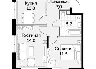 Двухкомнатная квартира на продажу, 48.9 м2, деревня Бородино, Малая Бородинская улица, 3к1