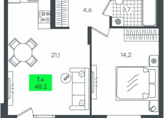 Продается 1-комнатная квартира, 48.2 м2, деревня Дударева, ЖК Андерсен Парк