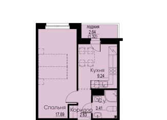 1-комнатная квартира на продажу, 34.3 м2, Мурино