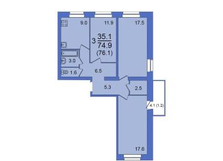 Трехкомнатная квартира на продажу, 76.1 м2, Вологодская область
