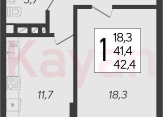 Продается 1-комнатная квартира, 41.4 м2, Краснодар, ЖК Фреш, улица имени Валерия Гассия, 4/7лит2