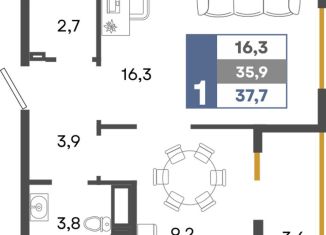 Продается однокомнатная квартира, 37.7 м2, село Белоглинка