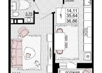 Продается однокомнатная квартира, 36.9 м2, Майкоп