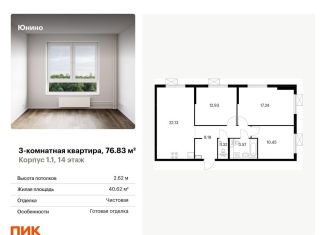 Трехкомнатная квартира на продажу, 76.8 м2, Щербинка, жилой комплекс Юнино, 1.1