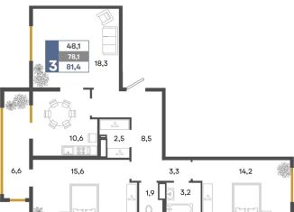 Продаю 3-комнатную квартиру, 81.4 м2, село Белоглинка