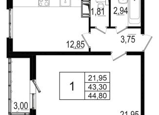 Продажа 1-комнатной квартиры, 43.6 м2, Ленинградская область, Кольцевая улица, 12