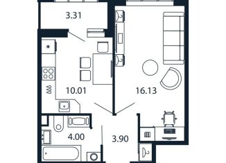 Продам 1-комнатную квартиру, 33.4 м2, Санкт-Петербург, Арцеуловская аллея, 9, метро Комендантский проспект