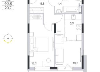2-комнатная квартира на продажу, 40.8 м2, деревня Пирогово, ЖК Пироговская Ривьера