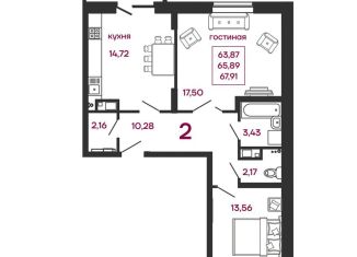 Продаю 2-комнатную квартиру, 67.9 м2, Пенза, улица Измайлова, 41Б, Железнодорожный район