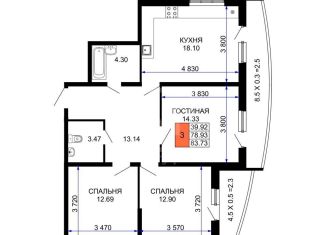 Продажа 3-комнатной квартиры, 86.4 м2, Краснодар, улица Петра Метальникова, 36, Прикубанский округ