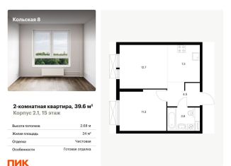 Продается 2-ком. квартира, 39.6 м2, Москва, ЖК Кольская 8