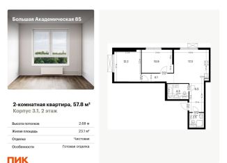 Двухкомнатная квартира на продажу, 57.8 м2, Москва, ЖК Большая Академическая 85, жилой комплекс Большая Академическая 85, к3.1