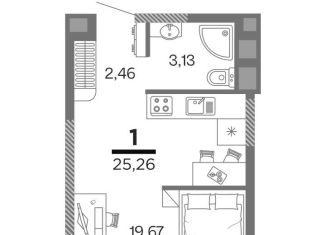 Продам однокомнатную квартиру, 25.3 м2, Рязань, улица Александра Полина, 2, ЖК Метропарк
