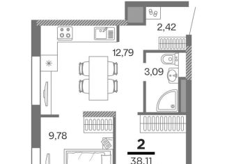 Продаю двухкомнатную квартиру, 38.1 м2, Рязань, ЖК Метропарк, улица Александра Полина, 2