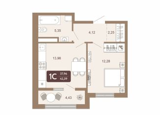 Продается 1-комнатная квартира, 42.4 м2, Тобольск