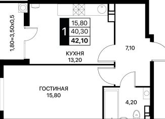 Продажа однокомнатной квартиры, 42.1 м2, Ростов-на-Дону