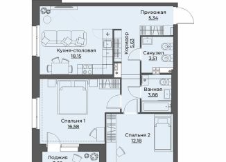 Двухкомнатная квартира на продажу, 68.9 м2, Екатеринбург, улица Викулова, 41Б, улица Викулова