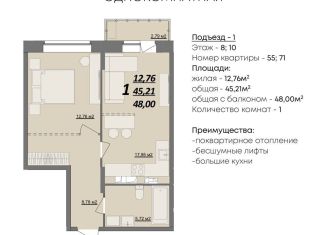 Продажа однокомнатной квартиры, 48 м2, Ульяновск, Железнодорожный район