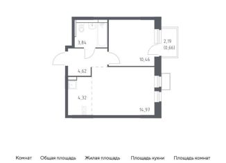 Продается 1-комнатная квартира, 38.9 м2, Московская область, жилой комплекс Новое Видное, 15