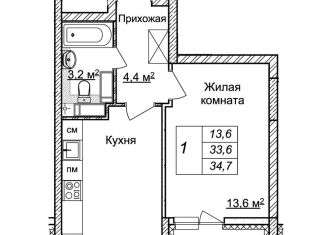 1-комнатная квартира на продажу, 34.7 м2, Нижний Новгород, ЖК Новая Кузнечиха