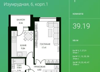 Однокомнатная квартира на продажу, 39.2 м2, Калуга, Московский округ