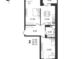 Продается 2-комнатная квартира, 63.2 м2, Волгоград, жилой комплекс Балтийский, 53