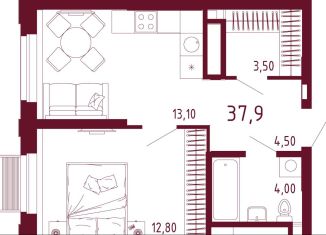 Продажа однокомнатной квартиры, 38.1 м2, Екатеринбург, улица Айвазовского, 52