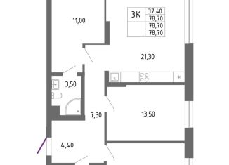 Продам трехкомнатную квартиру, 78.7 м2, Екатеринбург, метро Площадь 1905 года