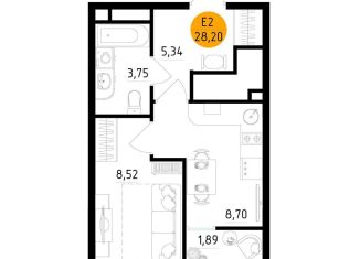 1-комнатная квартира на продажу, 28.2 м2, Рязань