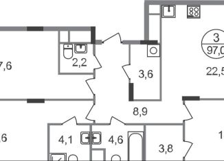 3-комнатная квартира на продажу, 97 м2, рабочий посёлок Заречье