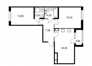 Двухкомнатная квартира на продажу, 64 м2, Колпино