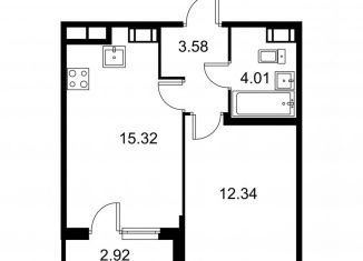1-комнатная квартира на продажу, 36.7 м2, Колпино