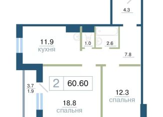 Продажа двухкомнатной квартиры, 60.6 м2, Красноярск