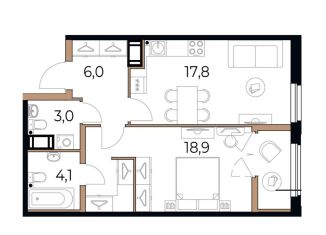 Продается 1-ком. квартира, 51.6 м2, Череповец