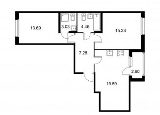 Продажа двухкомнатной квартиры, 64.6 м2, Колпино