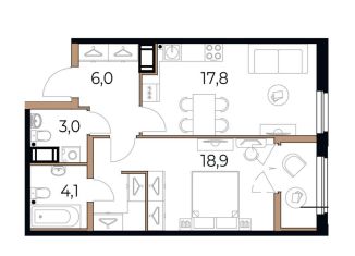 Продам 1-ком. квартиру, 51.6 м2, Череповец