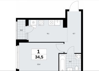 Продается однокомнатная квартира, 34.5 м2, Москва, жилой комплекс Дзен-кварталы, 6.1.3